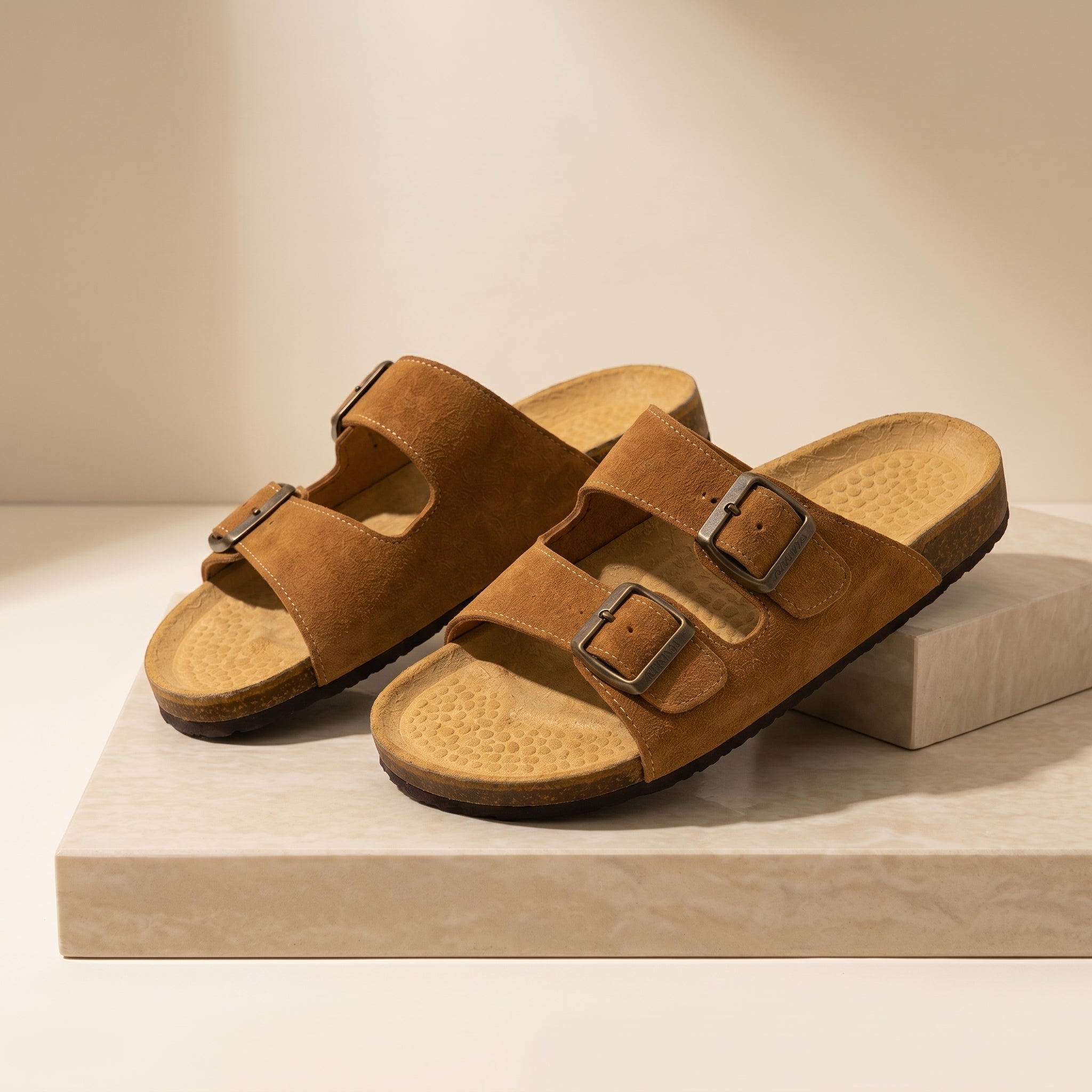 Medina — Tan Suede Two-Strap Sandal
