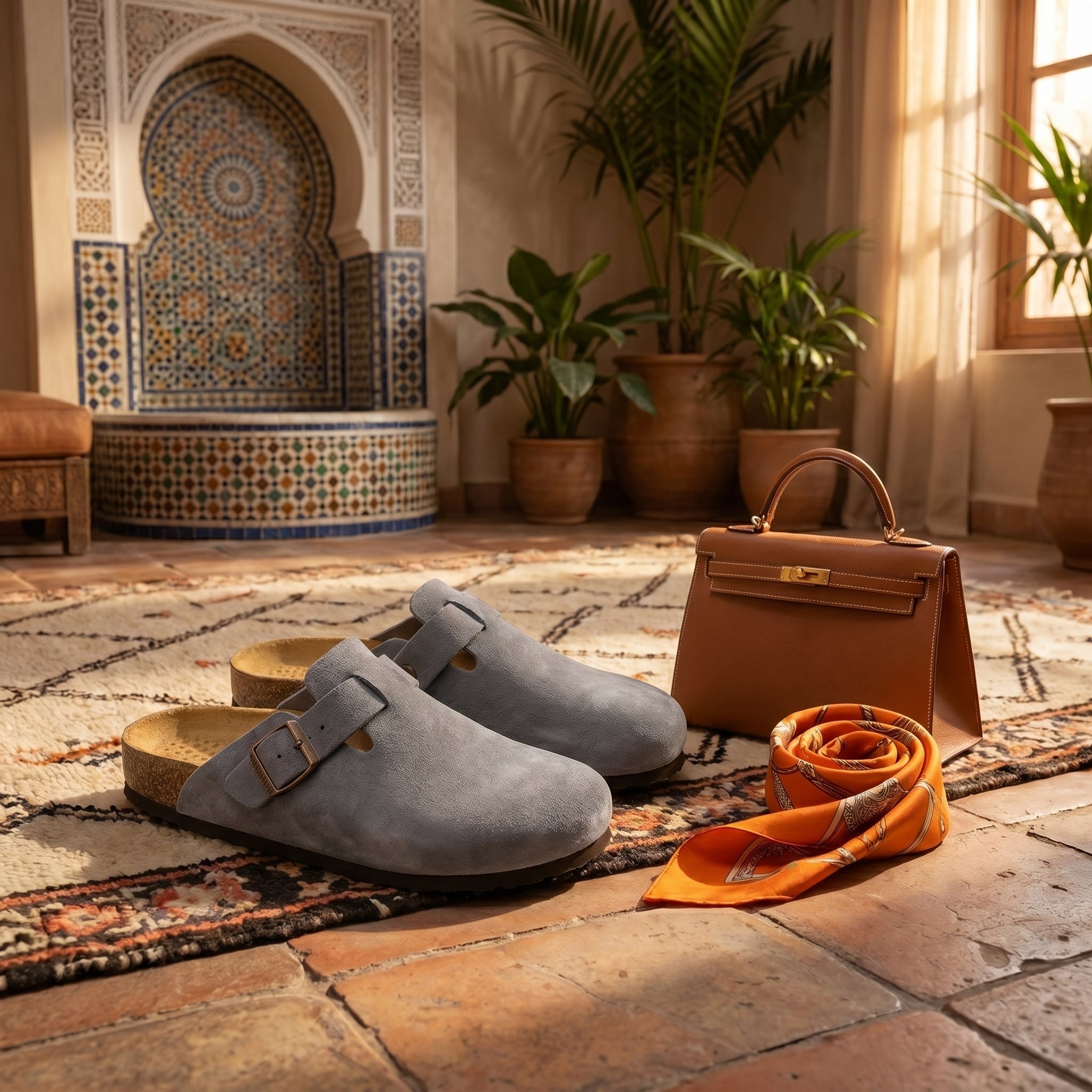 Kasbah — Pearl Grey Suede Mule