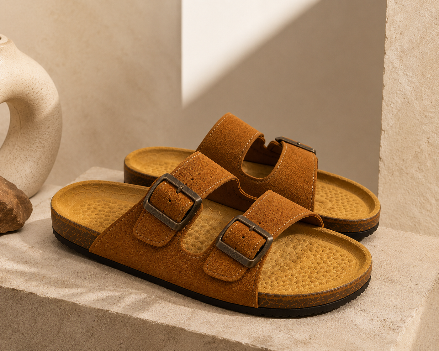 Medina — Tan Suede Two-Strap Sandal