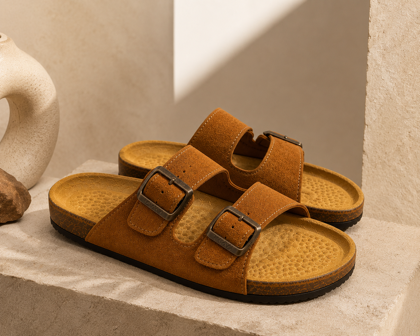 Medina — Tan Suede Two-Strap Sandal
