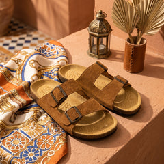 Medina — Tan Suede Two-Strap Sandal