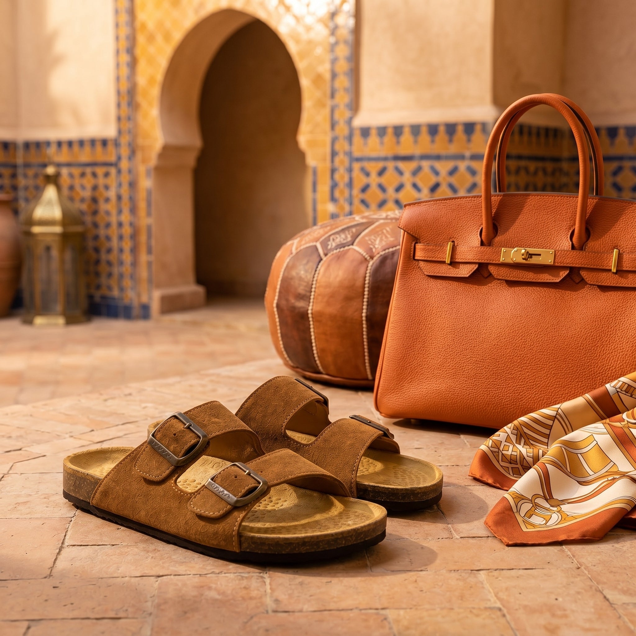 Medina — Tan Suede Two-Strap Sandal