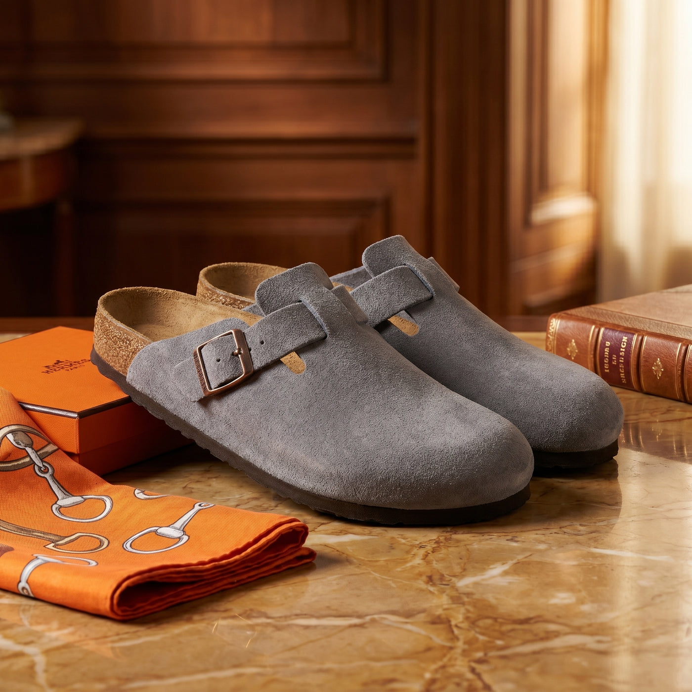 Kasbah — Pearl Grey Suede Mule